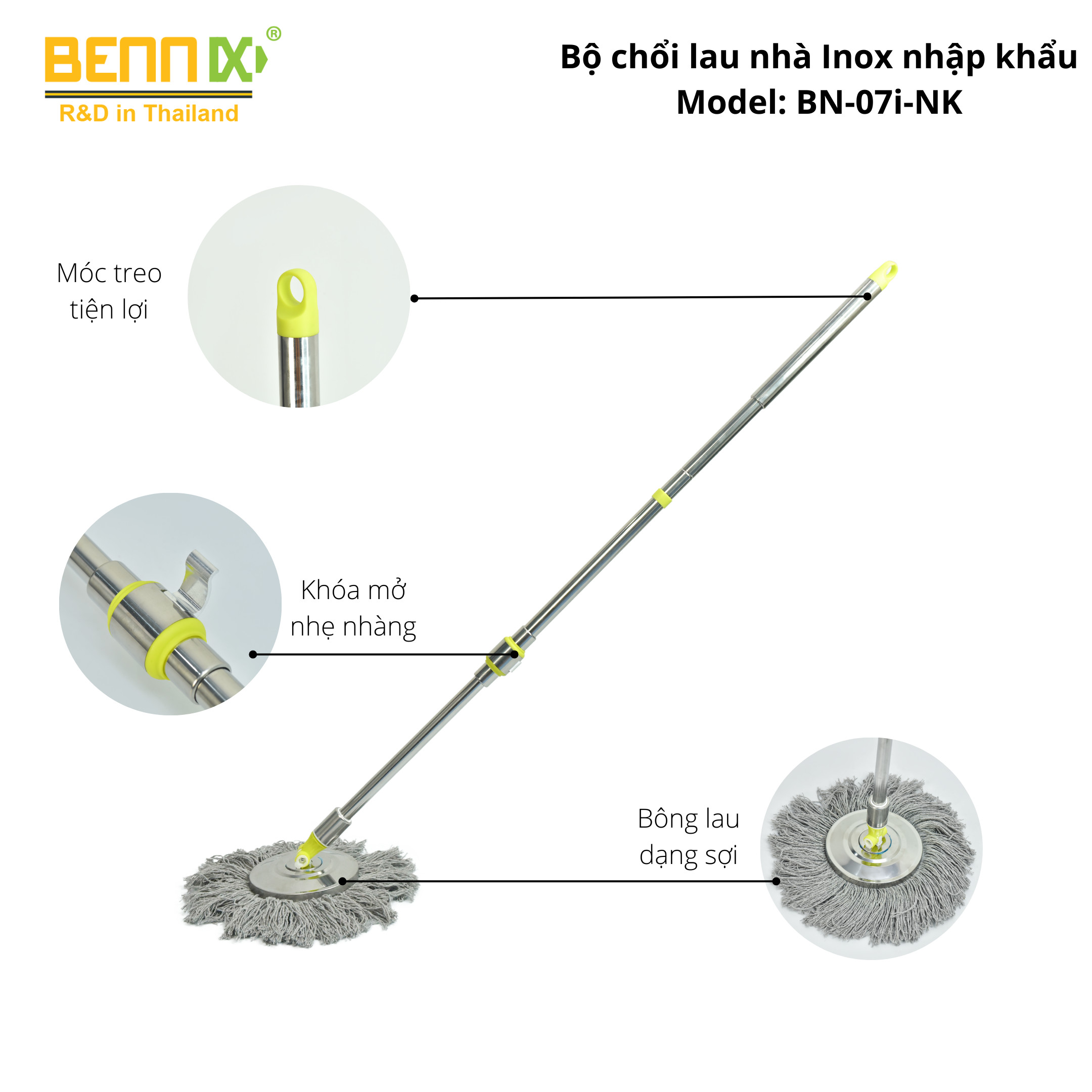 bộ cán chổi lau inox Bennix BN-07i bộ cán chổi lau inox Bennix BN-07i